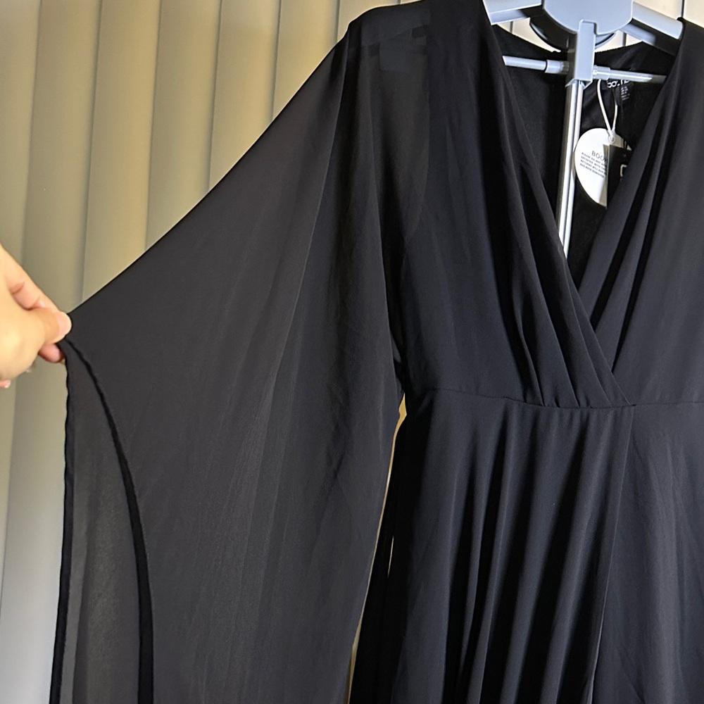NEW Boohoo Chiffon Black Wrap Cape Sleeve Maxi Dress - Picture 11 of 14